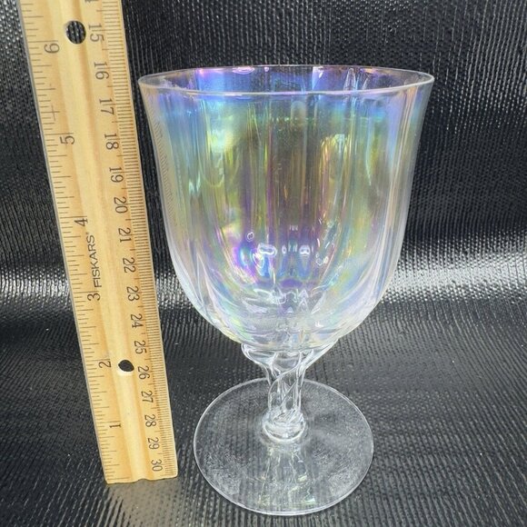 Vintage Iridescent Glass Footed Glasses Cups Drinking Goblets Twisted Stem Set 3 - Picture 2 of 12
